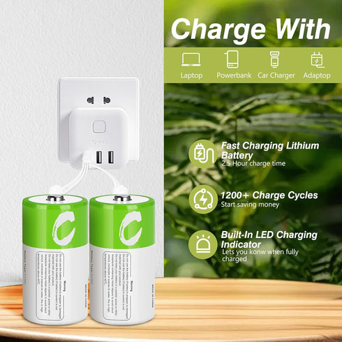 letoom 4 1 8 Pack LR14 5000mWh 1.5V C Batteries Rechargeable with USB in Cable C Size Cell Lithium Batteries Li-ion