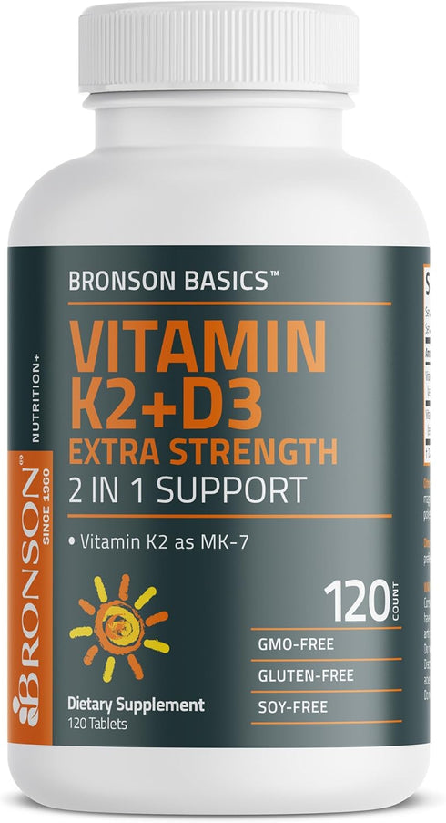 K2 (MK7) D3 2 1 10,000 D3 120 K2 MK-7, 120 Bronson Vitamin with Supplement Extra Strength in Support, IU Vitamin & mcg