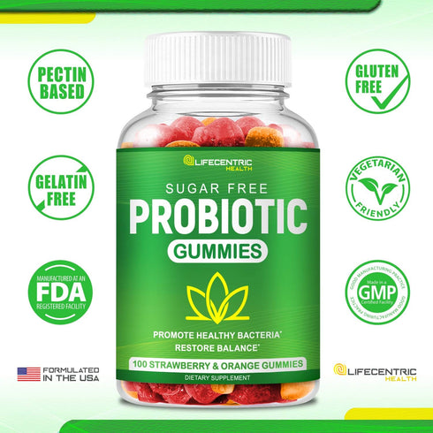 Probiotic Gummies for Adults and Kids, Max Strength 5 Billion CFU | Organic Sugar Free Gummies for Digestive Health |