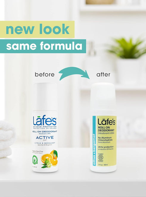 Lafe's Natural Deodorant Roll-On, 3oz Aluminum Free, Citrus & Bergamot, 3 Pack