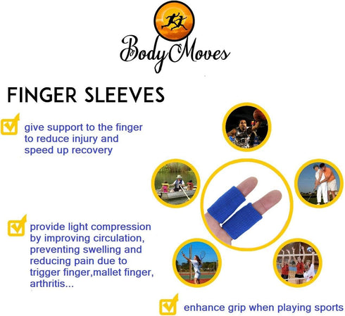 BodyMoves Finger Brace Splint Sleeve, Thumb Support Protector Cushion, Aqua Blue, Elastic Breathable Stabilizers
