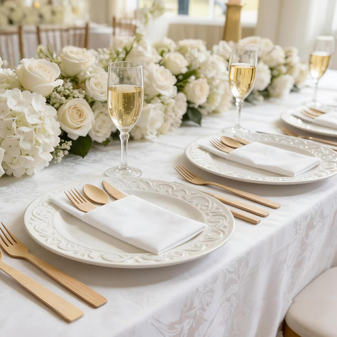 Set, Events-50 Pack Napkin and Bamboo Cutlery Compostable Utensils Disposable Cutlery for Party, Wedding, BBQ, Camping