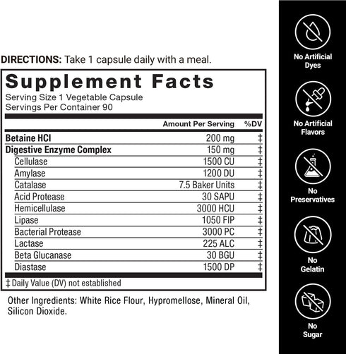 FORCE FACTOR Digestive Enzymes Complex, 90 Capsules to Support Digestive Health, Gut Health, and Bloating Relief for