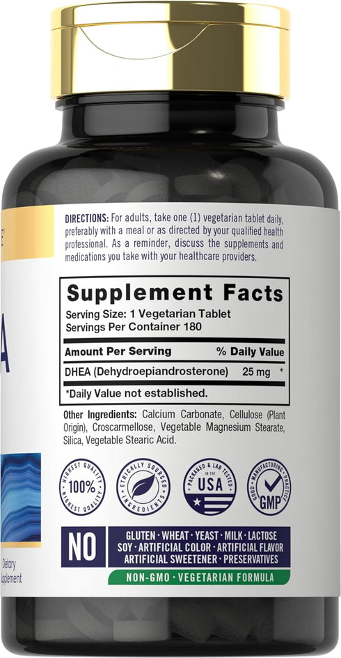 Carlyle DHEA 25mg Supplement | 180 Vegetarian Tablets | for Men and Women | Non-GMO & Gluten Free