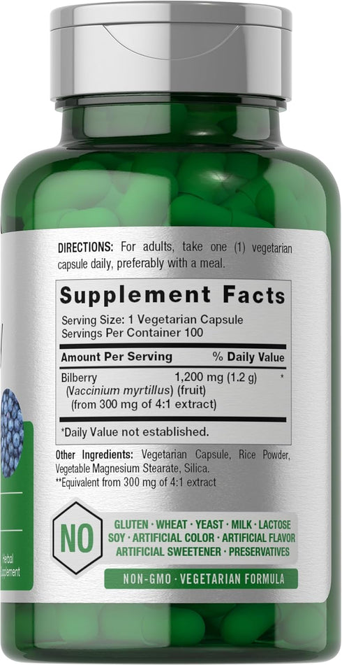 Horbaeach Bilberry Fruit Extract 1200mg | 100 Capsules | Vegetarian, Non-GMO, Gluten Free Supplement