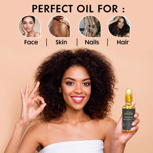 Pure Organic Vitamin E Oil - 1oz Dropper for Soften, Fade Dark Spots, Scars, Stretch Marks, Improve Texture