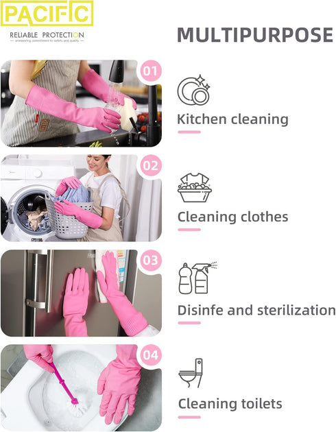 PACIFIC PPE 2 Pairs Dishwashing Cleaning Rubber Gloves, Reusable Waterproof Kitchen Gloves, Large