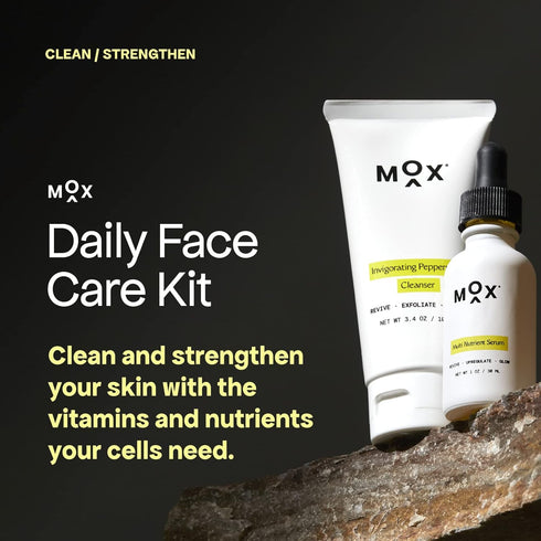 Mox Skincare Starter Set (2 pc) | Daily Face Care Set with Mint Exfoliating Cleanser + Nutrient Hydrating Serum