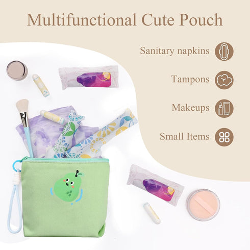 SIDESUGAR Canvas Period Pouch Soft First Period Kit Bag Small Discreet Menstrual Cup Pad Pouch Cute Sanitary Napkin