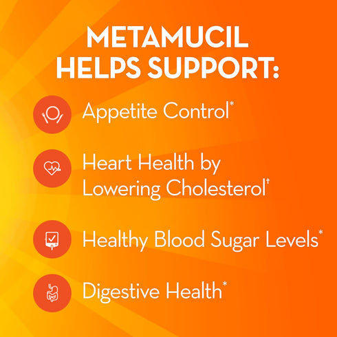 Metamucil Fiber, 4-in-1 Psyllium Fiber Supplement Powder with Real Sugar, Orange Flavor, 72 Servings