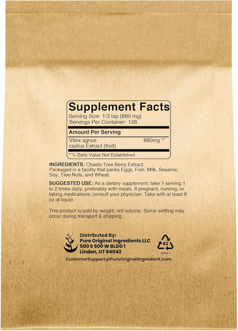 PURE ORIGINAL INGREDIENTS (4oz) Chasteberry Extract Vitex Agnus-Castus Tree, Non-GMO
