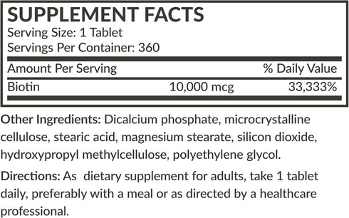 Futurebiotics Biotin 10,000 MCG High Potency Tablets, Supports Healthy Hair, Skin & Nails, 360 Vegetarian