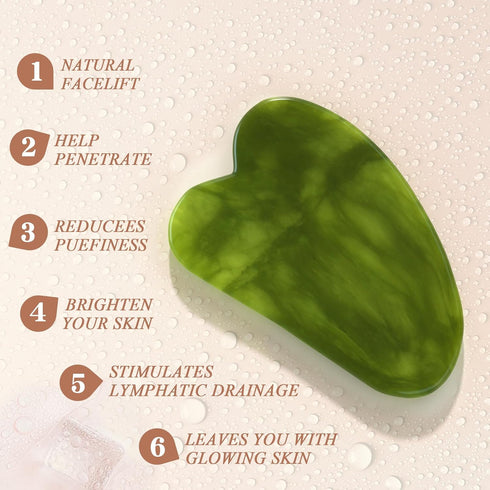 Jade Roller Gua Sha Set, Natural Facial Skin Care Beauty Tools, Face Roller Massager for Neck and Eye Treatment (Green)