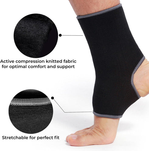NeoTech Care Ankle Support Sleeve, Open Heel, Light, Elastic & Breathable, Medium Compression, Black, Size M