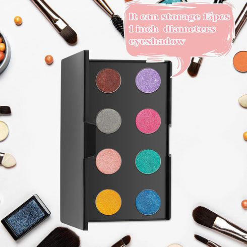 2 Pcs Empty Magnetic Eyeshadow Palette, Plastic Makeup Palette with Mirror and 30 Round Adhesive Stickers, Black