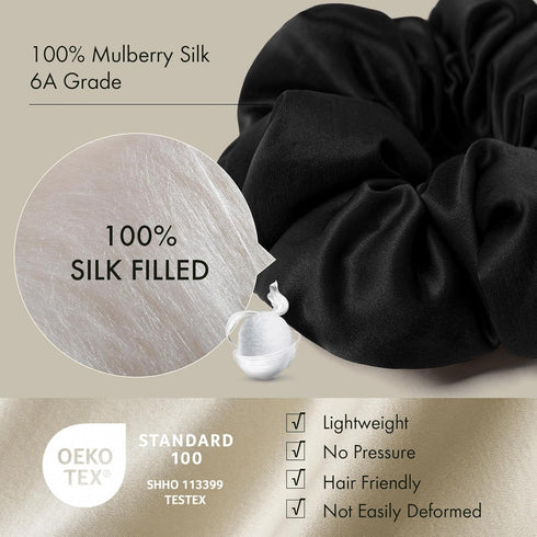 LILYSILK Giant Silk Scrunchies, 100% Silk Filled Hair Holder for Women, Elastic Large Hair Tie for Breakage Prevention