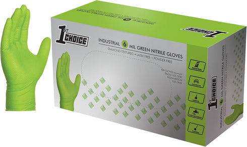 1st Choice 6 mil Nitrile Gloves, Disposable Latex Free Mechanic Gloves with Raised Diamond Texture