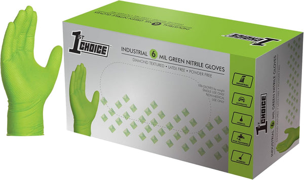 1st Choice 6 mil Nitrile Gloves, Disposable Latex Free Mechanic Gloves with Raised Diamond Texture