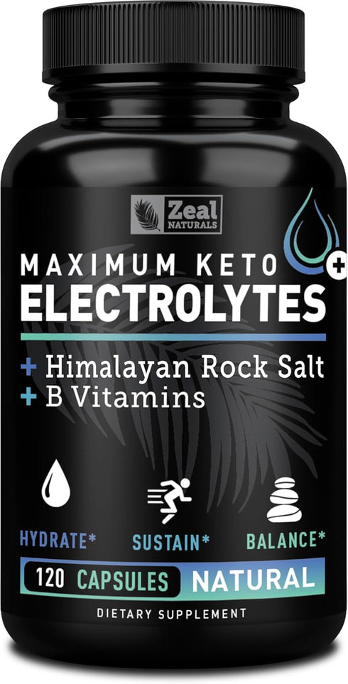 Keto Electrolyte Supplement, 120 Capsules, Maximum Electrolytes with Pink Himalayan Salt, B Vitamins