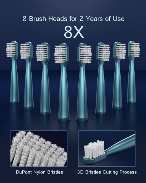 USB Rechargeable Sonic Electric Toothbrush for Adults, High Vibration Teeth & Gum Care, Soft Dupont Brush Heads, Green