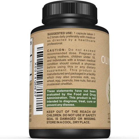 Premium Olive Leaf Extract Capsules, 750mg, 120 Capsules, Supports Immune System & Cardiovascular Health