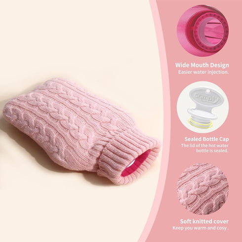 samply Hot Water Bottle with Knitted Cover, 2L for Hot and Cold Compress, Ideal for Pain Relief, Pink