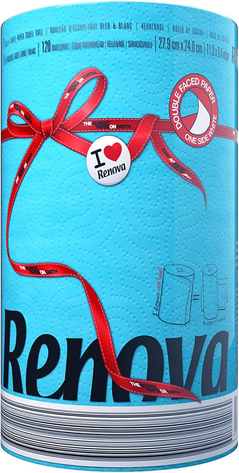 Renova Luxury Colored Paper Towel, Jumbo Roll, 2-Ply Sheets, Blue, 120 Count