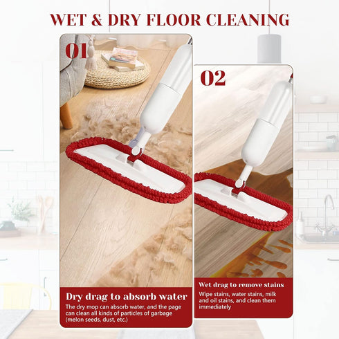 Spray Mop for Floor Cleaning, Wet Dry Microfiber Mop with 4 Washable Pads and 650 ml Refillable Bottle