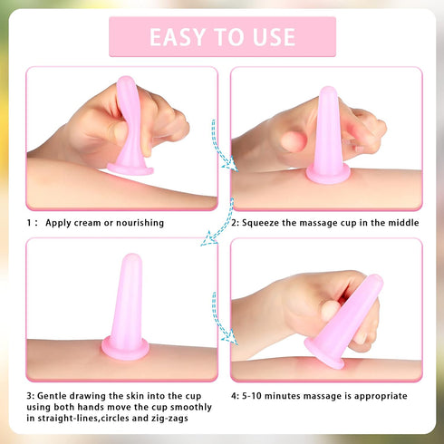 Nuanchu 4 Pieces Facial Cupping Massage Cups & Gua Sha Boards Set, Heart Shape Gua Sha Scraping Board for Face Eyes Neck