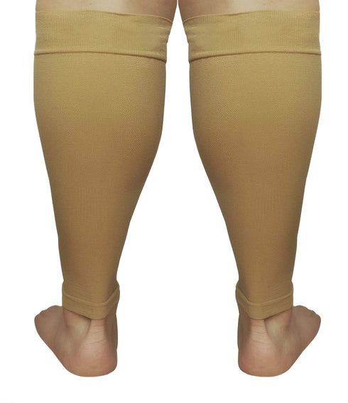 Runee Extra Wide Calf Compression Sleeve for Leg Support, Relief from Calf Pain & Shin Splint, Varicose Veins (Beige)
