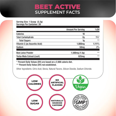 Beet Active Natural Pre-Workout Powder, Vegan Pre Workout, Passion Fruit Flavor, 30 Servings, Supports Energy &