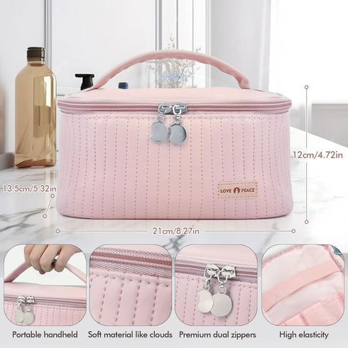 Makeup Bag Travel Cosmetic Bag, Large Capacity PU Leather Organizer, Portable Toiletry Bag for Women, Makeup Storage