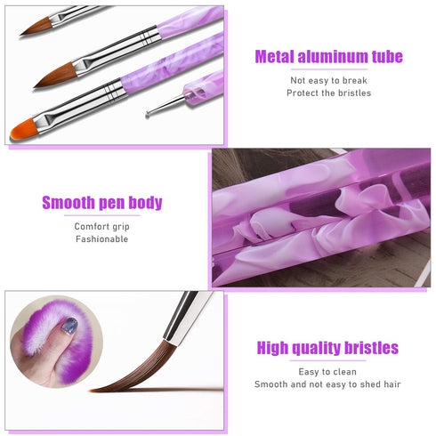 TOROKOM 19 Pcs Nail Art Brushes Set, Acrylic Nail Brush Set for Nail Art Painting and Dust Removal Tools (Purple)