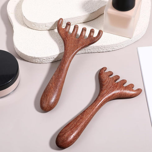 Hariendny 2 Wooden Massage Heads Gua Sha Comb, Pcs Massage Combs, Protable Head Scratcher Scalp Massager, Wide Tooth