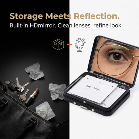 LIGHUFEIC 2 Pack Travel Lens Wipes Storage Case with Mirror- Portable Tin Box with Hinge Lids for Car, Bag,Lens