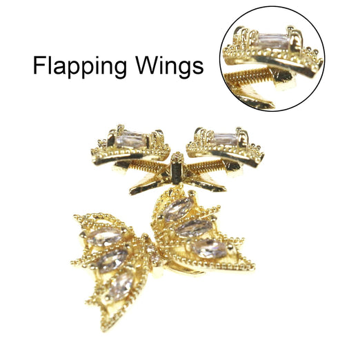 Tinsow 4 Pcs Nail Diamond Metal Butterfly Jewelry, Crystal Strass Moving Wings Wedding Charms Accessories (Gold)