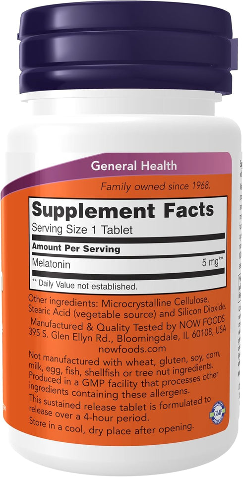 NOW Foods Melatonin 5 mg Supplements, Sustained Release, 120 Tablets for 4-Hour Release