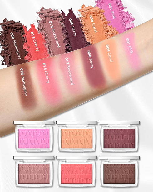 Powder Blush Palette, Matte Makeup Blush for Cheeks, Lightweight High Impact Buildable Color, Long-lasting Cherry
