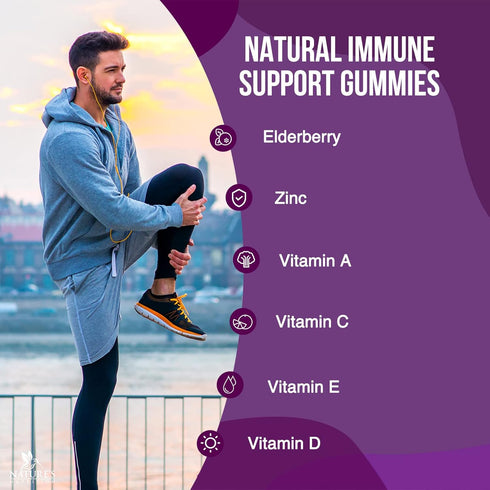 Immune Support Gummies with Elderberry Extract, Zinc & Vitamin C, 60 Gummies, Natural Vegan