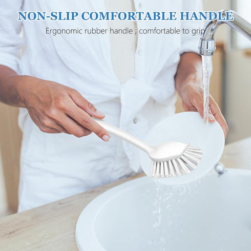 SetSail Dish Brush with Handle, 2 Pack Stiff Bristles Scrubber for Cleaning Dishes, Pots, Pans