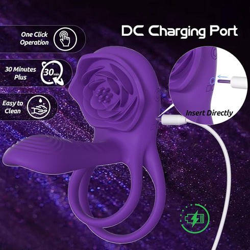 MOVGANI Mens Womens Rose Sex Toy - Vibrating Penis Ring Girth Sleeve, Adult Sex Toys & Games for Couples Men Pleasure