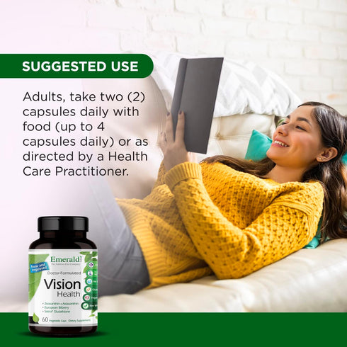 EMERALD LABS Vision Health - Premium Eye Health Supplement with Lutein, Zeaxanthin & Albion Chelated Zinc - Vegan &