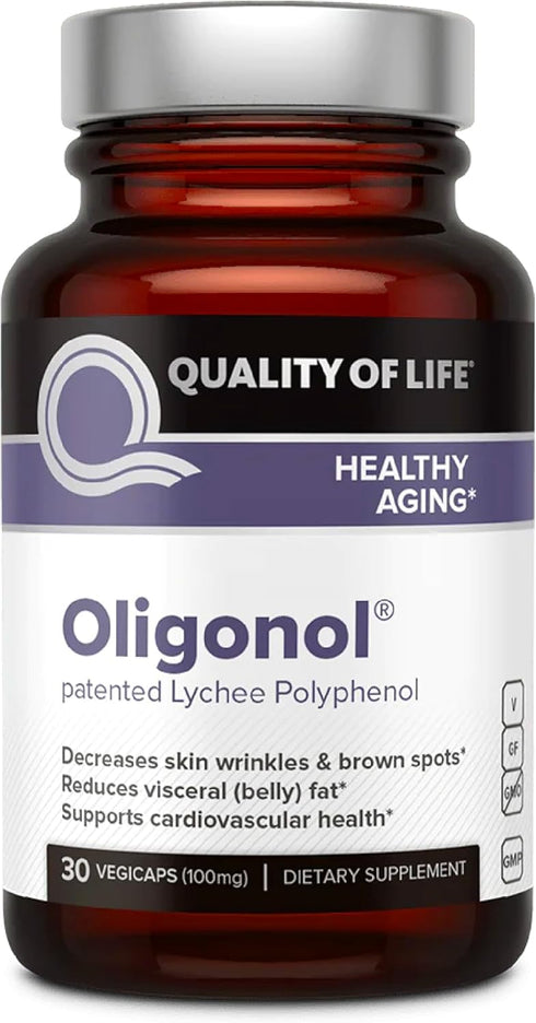 Quality of Life Premium Anti Aging Supplement, 30 Vegicaps - Oligonol for Cardiovascular Health & Circulation
