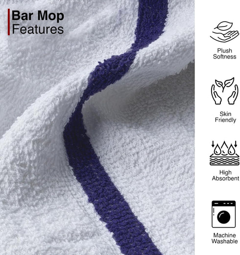 Pack 12, 15"x19" 100% CASA COPENHAGEN Classic Bar Mop Towels - of Cotton, Highly Absorbent & Durable Towels