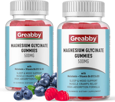Magnesium Glycinate Gummies 500mg for Sleep Support, Chewable Magnesium for Women & Men, Muscle Relief (120 Gummies)