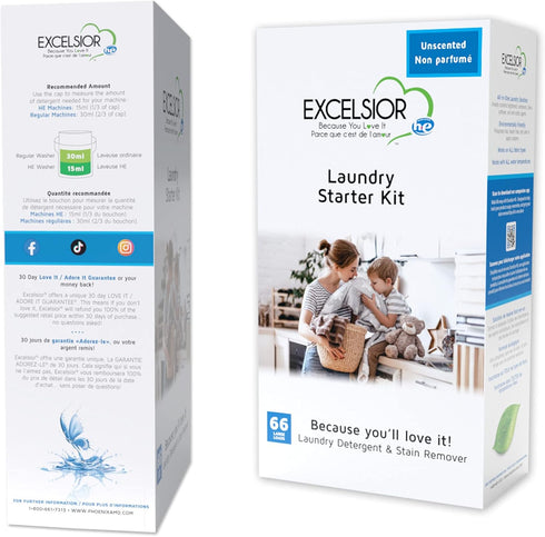 HE Liquid Laundry Detergent Excelsior (Because You Love It) - Natural Stain Remover for 66 Loads, 1 Liter