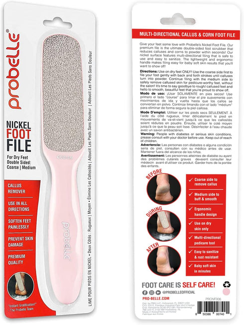 Probelle Double Sided Multidirectional Nickel Foot File Callus Remover - Safe Tool for Instant Results (Pink)