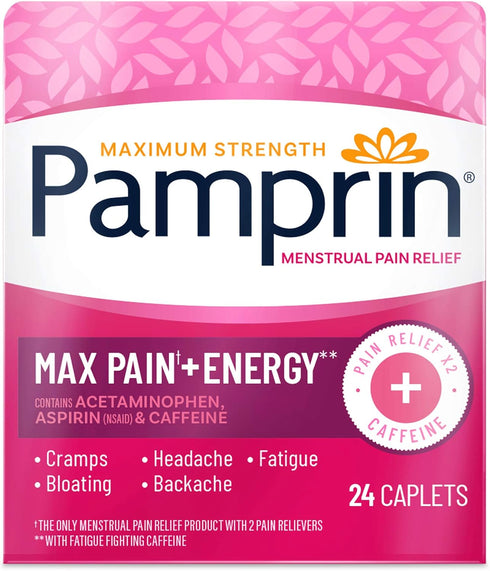 Pamprin Maximum Strength Max Formula - Acetaminophen for Menstrual Symptoms Relief, 24 Caplets