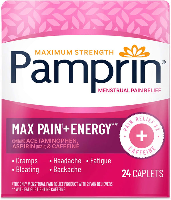 Pamprin Maximum Strength Max Formula - Acetaminophen for Menstrual Symptoms Relief, 24 Caplets
