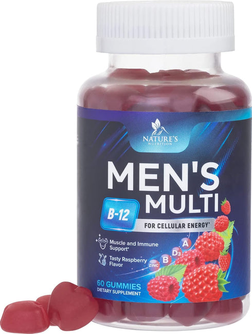 Nature's Multivitamin for Men Gummies, 60 Berry Flavored Gummies with Vitamins A, C, D, E, B6, B12 & Zinc